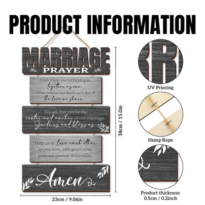 Six-Panel Marriage Prayer Wall Sign Set with Rope Hangers and Rustic Gray Printed Plaque Design