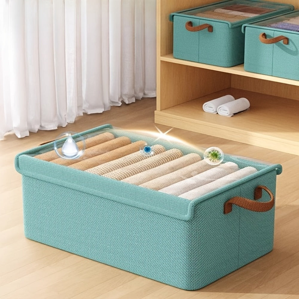 Foldable Fabric Storage Bins with Clear Top Lids and Handles in Four- or Six-Piece Color Sets