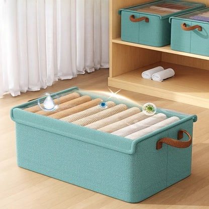 Foldable Fabric Storage Bins with Clear Top Lids and Handles in Four- or Six-Piece Color Sets