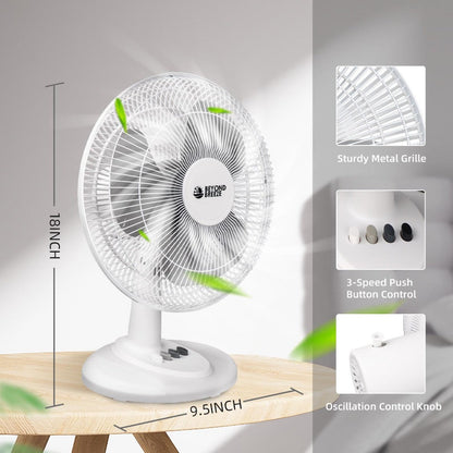 Oscillating Table Fan 12 Inch Quiet 3-Speed Adjustable Tilt with Safety Grill for Home Office Bedroom Dorm Desktop Personal Cooling Fan