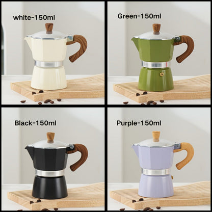 Classic 150ml Stovetop Moka Pot with Faceted Body, Wood-Look Handle and Seven Color Options