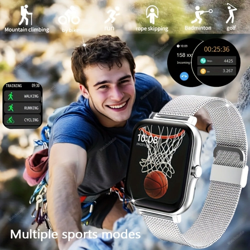 Smartwatch Gift with Metal Strap, Wireless Calling, Music Player and App Alerts in Four Colors