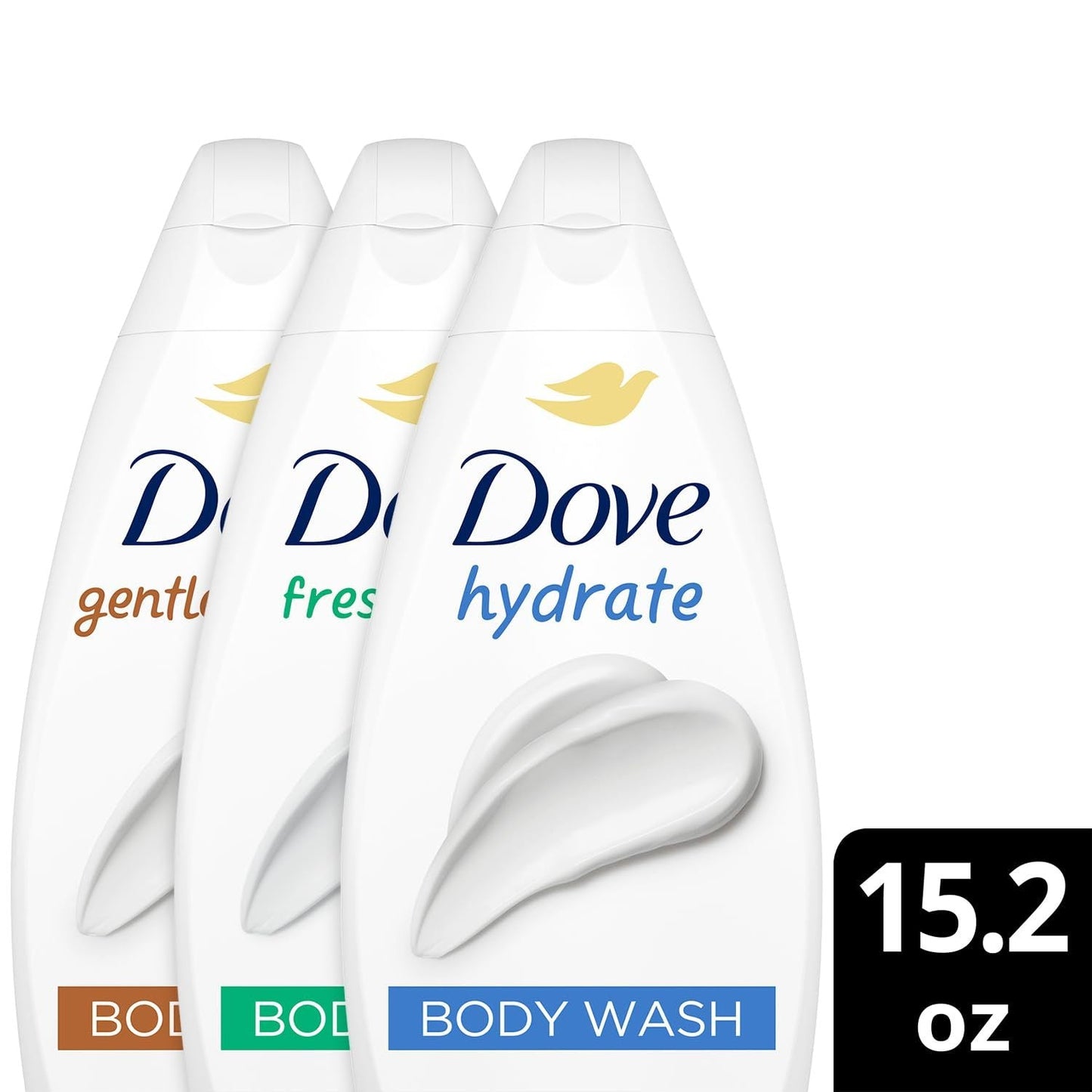 Three-Pack Dove Body Wash Variety Mix with 450ml Flip-Cap Bottles and Assorted Front Labels