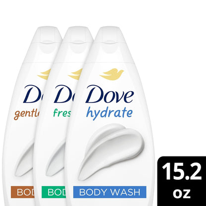 Three-Pack Dove Body Wash Variety Mix with 450ml Flip-Cap Bottles and Assorted Front Labels