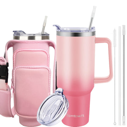 Handled 40oz Stainless Steel Tumbler with Straw Lid, Tapered Base and Five Color Options for Daily Use