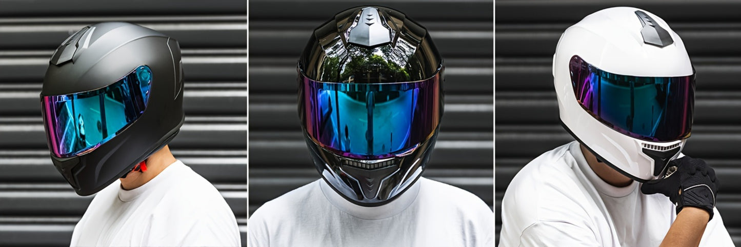 Full Face Motorcycle Helmet DOT Certified – Removable Washable Liner, Color Lens Compatible, Unisex S–XL, Matt Black / Gloss Black / White