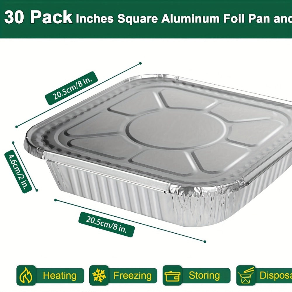 Aluminum Foil Pans 8x8 Inch 30 Pack with Lids Disposable Square Cake Pans, Baking Cooking Freezing & Meal Prep Containers