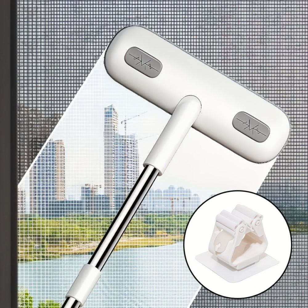 Window Screen Cleaning Brush with 30.7-Inch Telescopic Handle, 6.26-Inch Double-Sided Head and Storage Holder