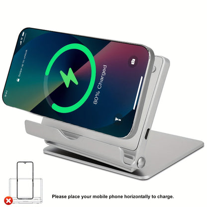 360° Rotatable Wireless Charger Phone Stand 15W Zinc Alloy Hands-Free Holder for Google Pixel 9 Pro XL 8a 8 Pro 7a 7 Pro, Samsung Galaxy S24 Ultra S23 S22, iPhone 16 15 14 13 12 All Qi Android – Silver