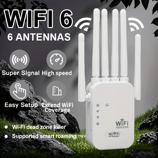 WiFi Extender 1300Mbps Dual Band AP & Relay Mode - 4 Powerful Antennas Full House Coverage, Ethernet Port, Eliminates Dead Zones, for Home Office Gaming Streaming, White Black