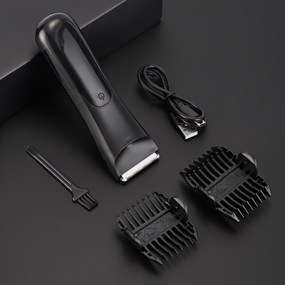 Ceramic Blade Groin Trimmer for Men USB Rechargeable Electric Body Hair Shaver Dry Wet Use 2 Protective Covers 500mAh Lithium Battery Pubic Chest Back Grooming Gift Valentine Father's Day