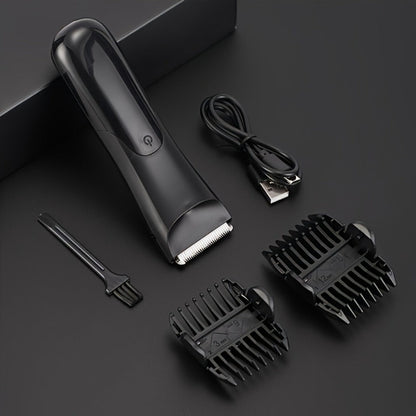 Ceramic Blade Groin Trimmer for Men USB Rechargeable Electric Body Hair Shaver Dry Wet Use 2 Protective Covers 500mAh Lithium Battery Pubic Chest Back Grooming Gift Valentine Father's Day