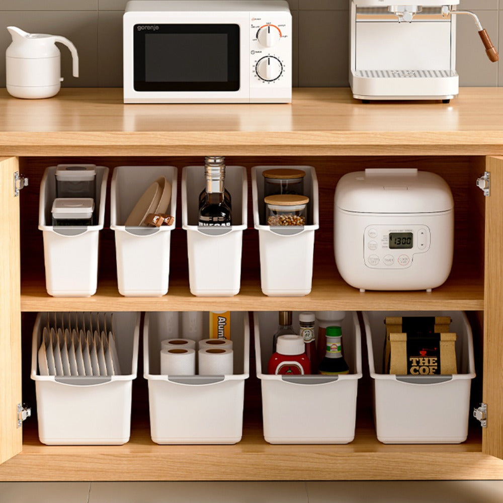 Two-Piece Open-Top Plastic Storage Bin Set with Curved Fronts and Random Color Selection for Cabinets