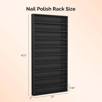 Nail Polish Rack Wall Mount Organizer 6-Tier & 10-Tier with Acrylic Baffle – Salon Display Shelf for Nail Polish Storage, Home Nail Studio & Spa, Black White Pink