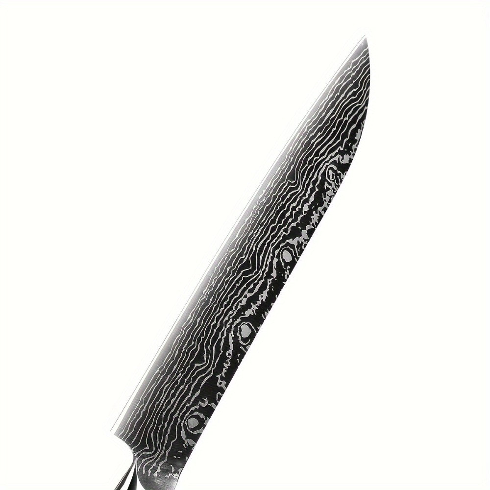Kitchen Knife Set 7-Piece Damascus Pattern Stainless Steel with Universal Knife Block Holder – Chef Knife, Fruit Knife & Safety Knives Included, Non-Slip Handle