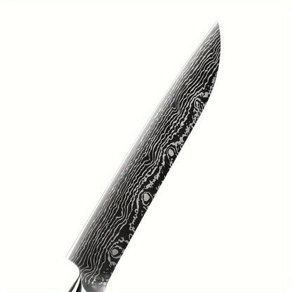 Kitchen Knife Set 7-Piece Damascus Pattern Stainless Steel with Universal Knife Block Holder – Chef Knife, Fruit Knife & Safety Knives Included, Non-Slip Handle