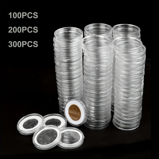 Clear Coin Capsules 300PCS with Adjustable EVA Foam Gaskets – Plastic Round Coin Holders for Collectors, Dollar Coin Protectors, Storage Box Included