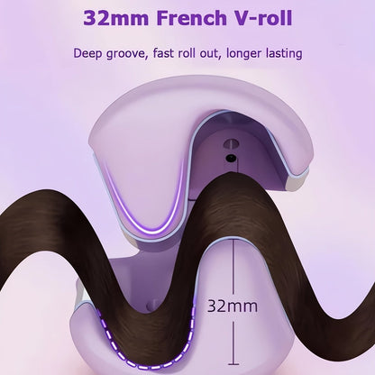 32 mm Wave-Clamp Curling Iron Options with Lavender French-Roll or Pink V-Groove Plates Pictured