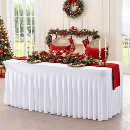 Pleated Rectangle Table Skirts in Black or White with One-, Two- or Four-Piece and Four-Foot Options
