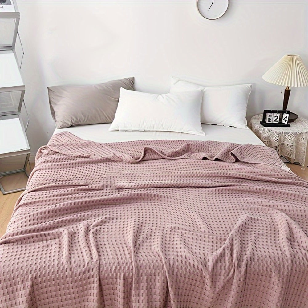 Cotton Waffle Blanket – Pure Cotton Multilayer Summer Cooling Quilt, Jacquard Knit, Machine Washable, Air Conditioning Blanket