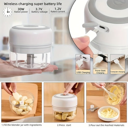 Mini Electric Garlic Chopper USB Rechargeable - Electric Food Chopper & Masher, Portable Garlic Crusher for Meat, Onion, Ginger & Herbs, 250ML / 8.45oz Kitchen Gadget in White, Green & Pink