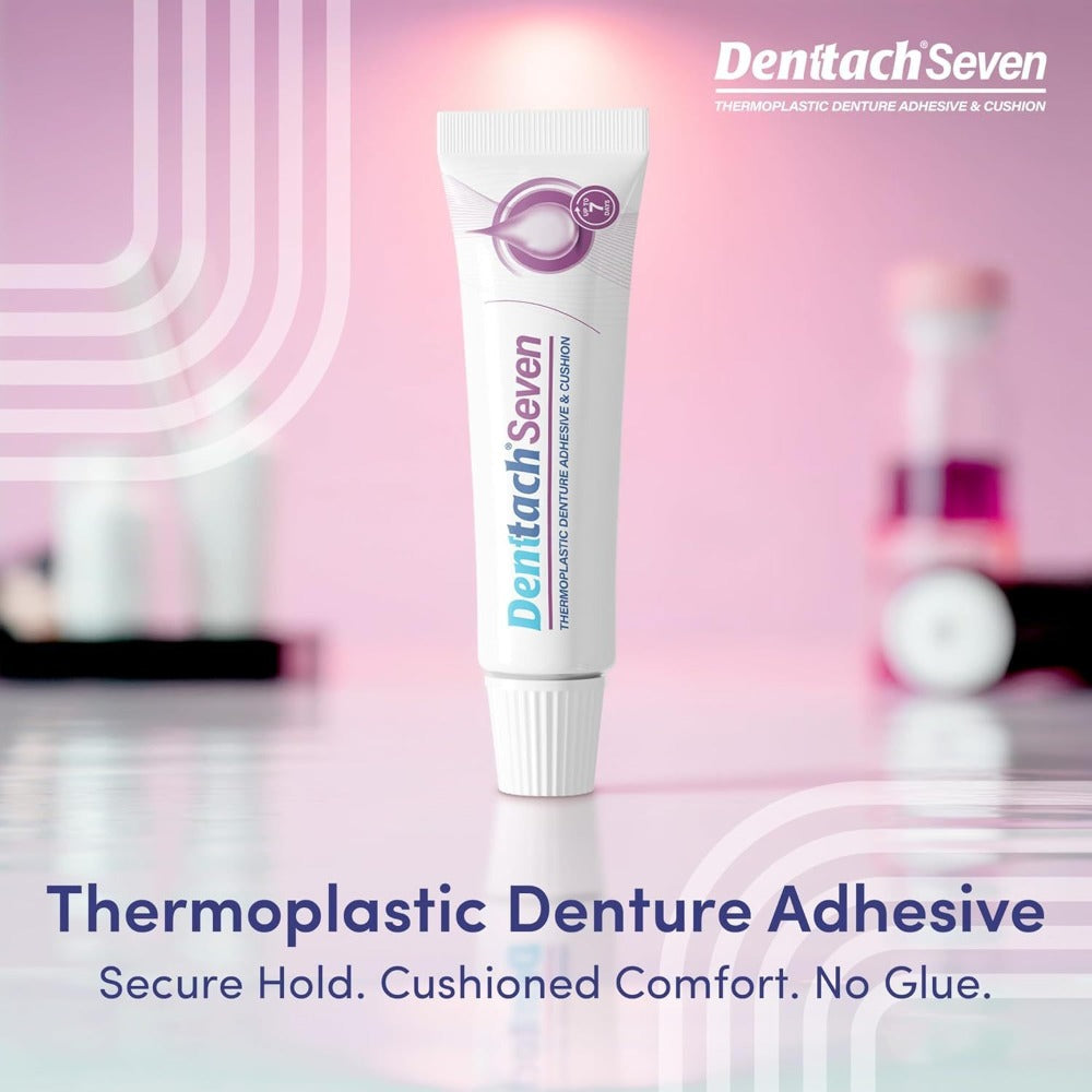 Denttach 7-Day Hold Denture Adhesive Thermoplastic Cushion Reliner Zinc-Free No-Glue Secure Grip for Upper Lower Dentures All-Day Comfort 2 Pack 0.71oz Each
