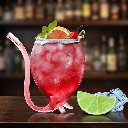 Four-Piece Novelty Tail-Straw Drinking Glass Set with 12-Ounce Capacity and 4.7-Inch Cup Height
