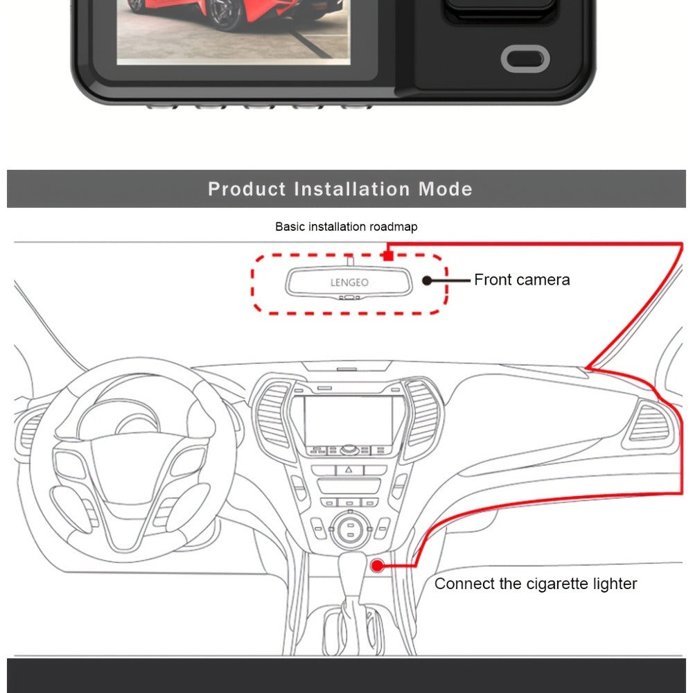 3 Channel Dash Cam Front Rear Inside 1440P+1080P+1080P with 64GB SD Card, Super Night Vision, Loop Recording, G-Sensor, Motion Detection, 24-Hour Parking Mode