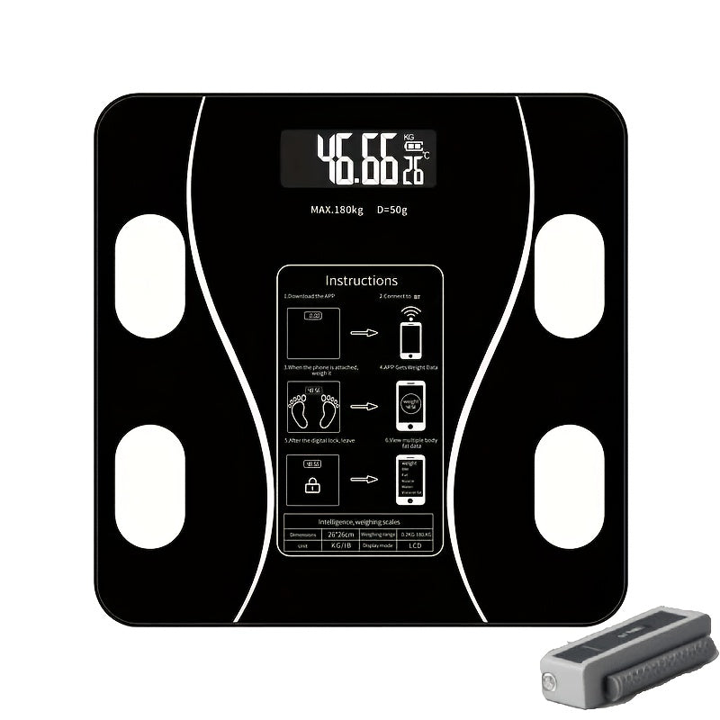 Black Glass Digital Bathroom Scale with Four Electrode Pads, Blue Display and Four Style Options