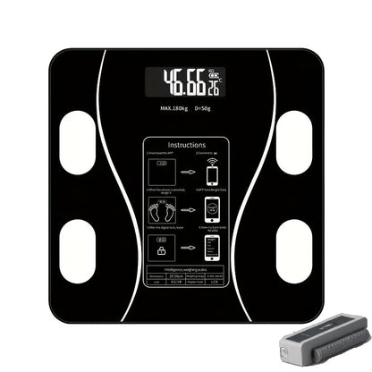Black Glass Digital Bathroom Scale with Four Electrode Pads, Blue Display and Four Style Options