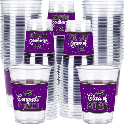 Graduation Cup Party Supplies Pack with 100 14-Ounce Class of 2026 Cups in Six Color Options