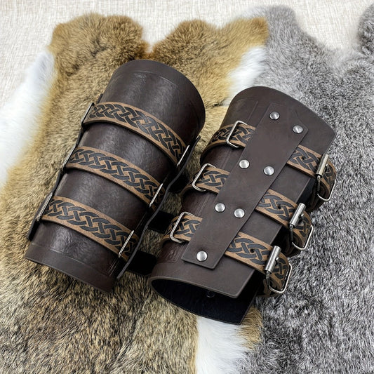 Costume Accessories Faux Leather Bracers in Brown or Black with Single-Piece and Two-Piece Options