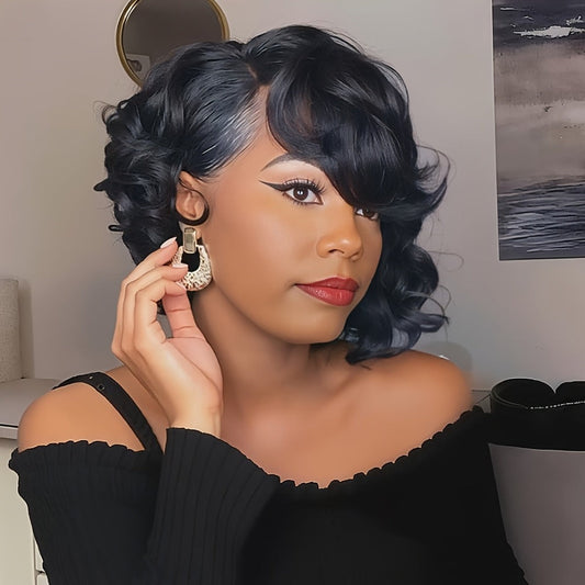 Synthetic Wig 12-Inch Short Wavy Style in Black, Dark Brown, Reddish Brown or Deep Red for Parties