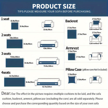 Sofa Cover Embroidered Plush-Texture Panels for Single to 4 Seats, Backrest, Armrest or Pillowcase