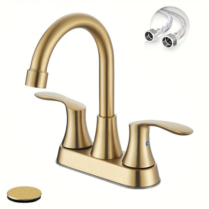 Centerset Bathroom Faucet 2 Handle 4 Inch - Dual Handle Vanity Sink Faucet with Pop-Up Drain & Supply Lines