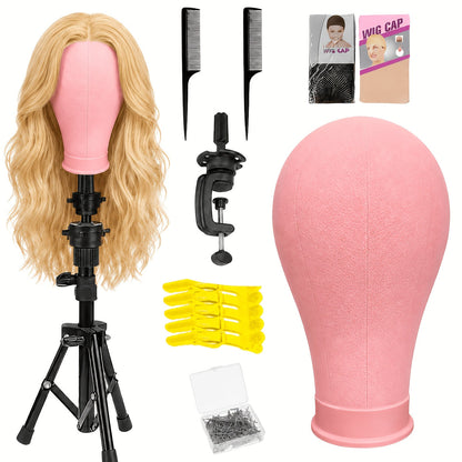 22-Inch Mannequin Head and Adjustable Tripod Stand Set in Pink, Black or White with Styling Accessories