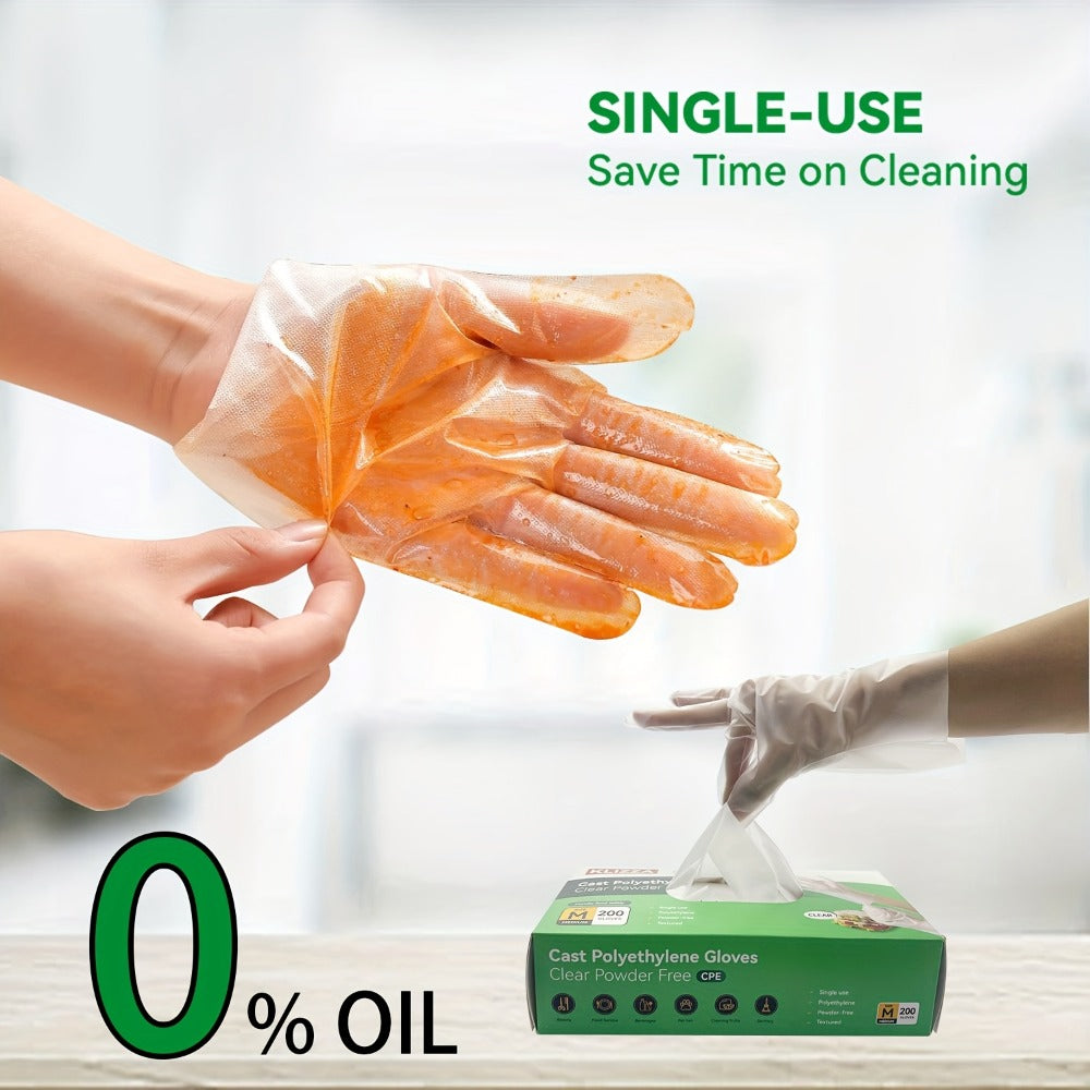 Clear CPE Poly Disposable Gloves with 200- or 1000-Piece Packages and Restricted S, M or XL Size Mapping