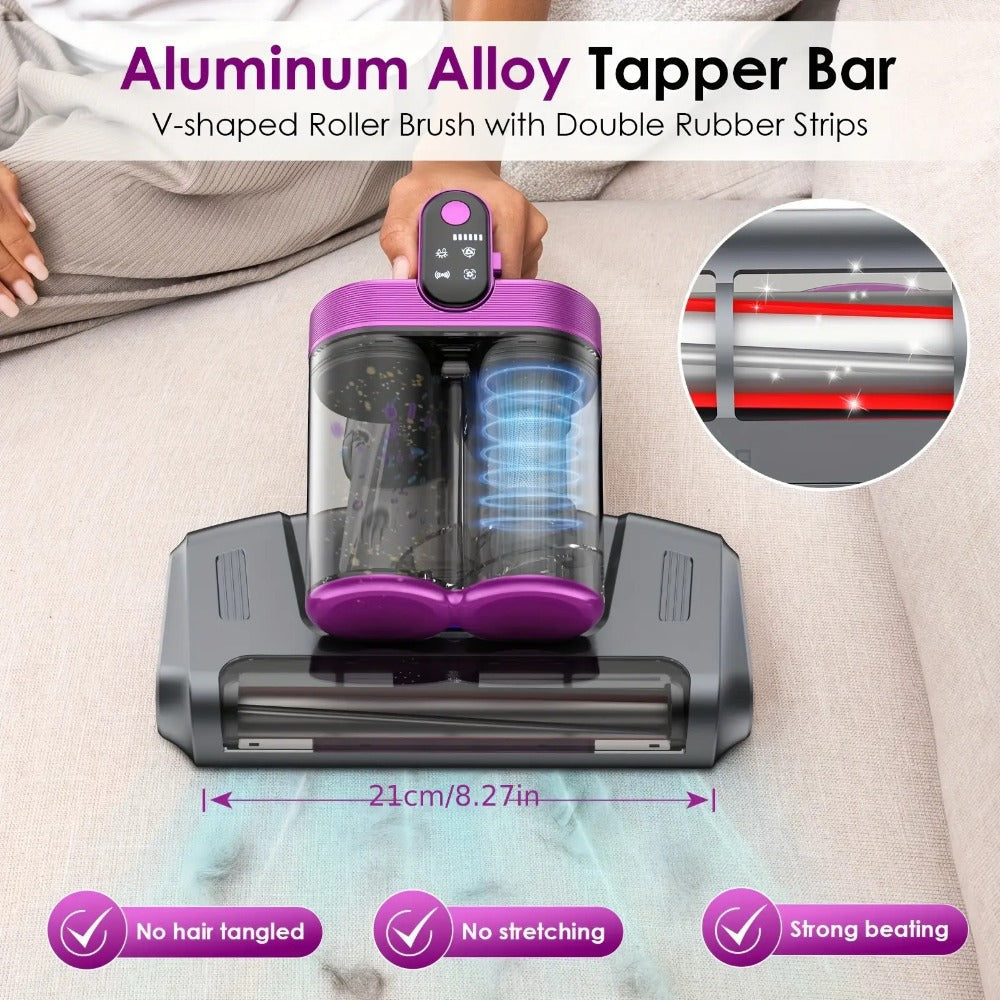 Mattress Vacuum Cleaner Handheld 16kPa Suction with UV Lamp & 80000RPM Soundwave Technology - Portable Dual Cup Bed Vacuum for Dust Mites, Allergens on Mattress, Fabric Sofa & Carpet, Purple & White