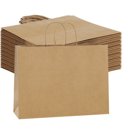 49-Piece Large Paper Shopping Bag Set with Reinforced Handles in White, Brown or Black for Gifts and Retail