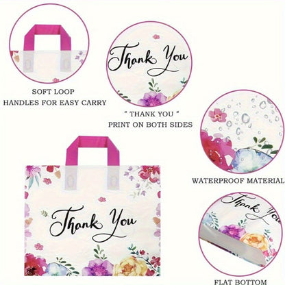 Fifty-Piece Floral Thank You Gift Bag Set with Soft Loop Handles and Printed Front and Back Panels