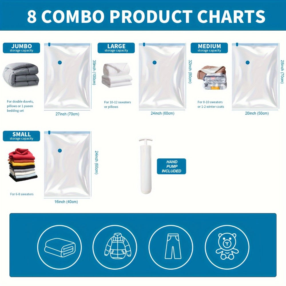 Vacuum Storage Bags Space Saver Bags for Clothes Comforters Bedding Travel Luggage – Extra Thick Jumbo Seal Bags 4pcs 8pcs 10pcs 12pcs 20pcs 30pcs