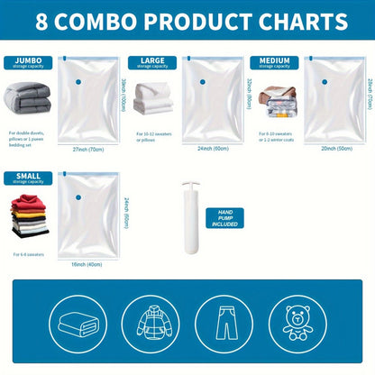 Vacuum Storage Bags Space Saver Bags for Clothes Comforters Bedding Travel Luggage – Extra Thick Jumbo Seal Bags 4pcs 8pcs 10pcs 12pcs 20pcs 30pcs