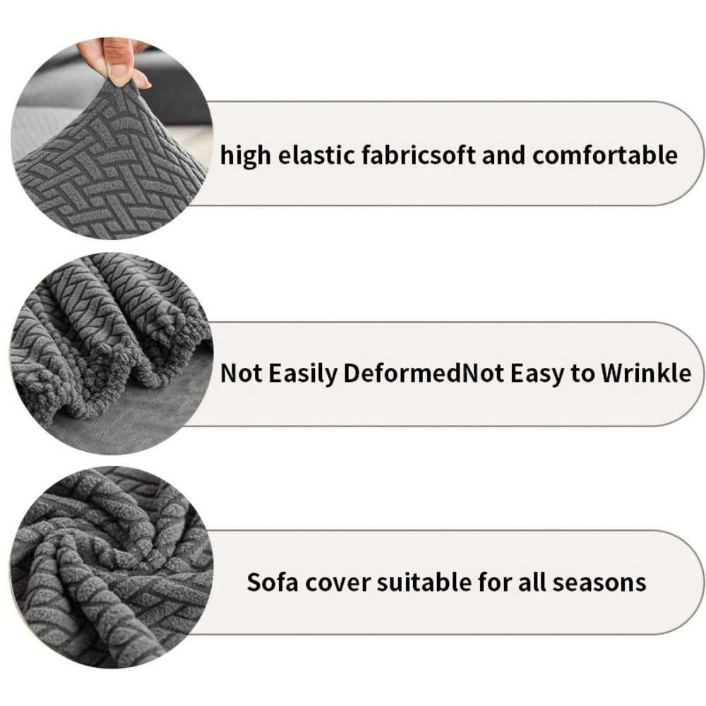 Jacquard Stretch Sofa Cover Non-Slip | Elastic Wear-Resistant Couch Slipcover, Polyester Jacquard Fabric, 1 to 4 Seat Sectional L-Shape, Armrest Backrest, Machine Washable