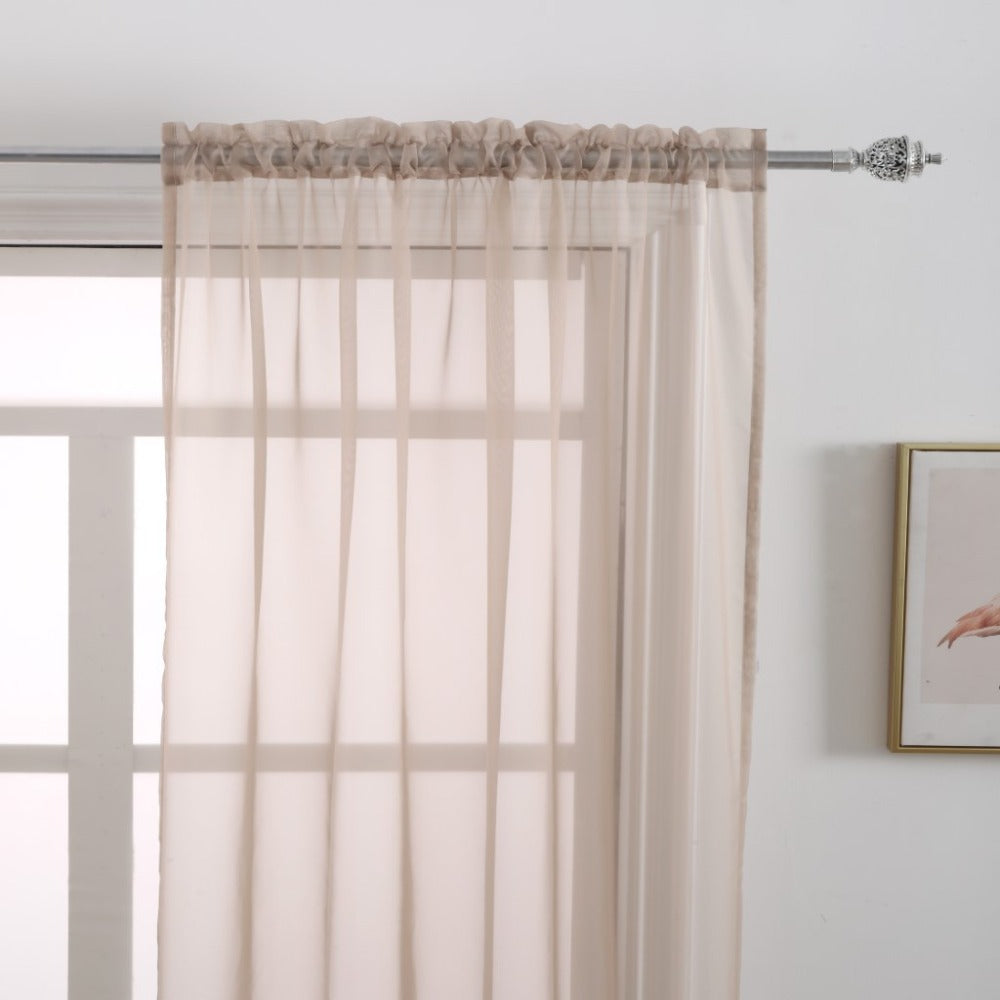 Two-Panel Solid Sheer Curtains with Rod-Pocket Header, Seven Colors and Four Size Configurations