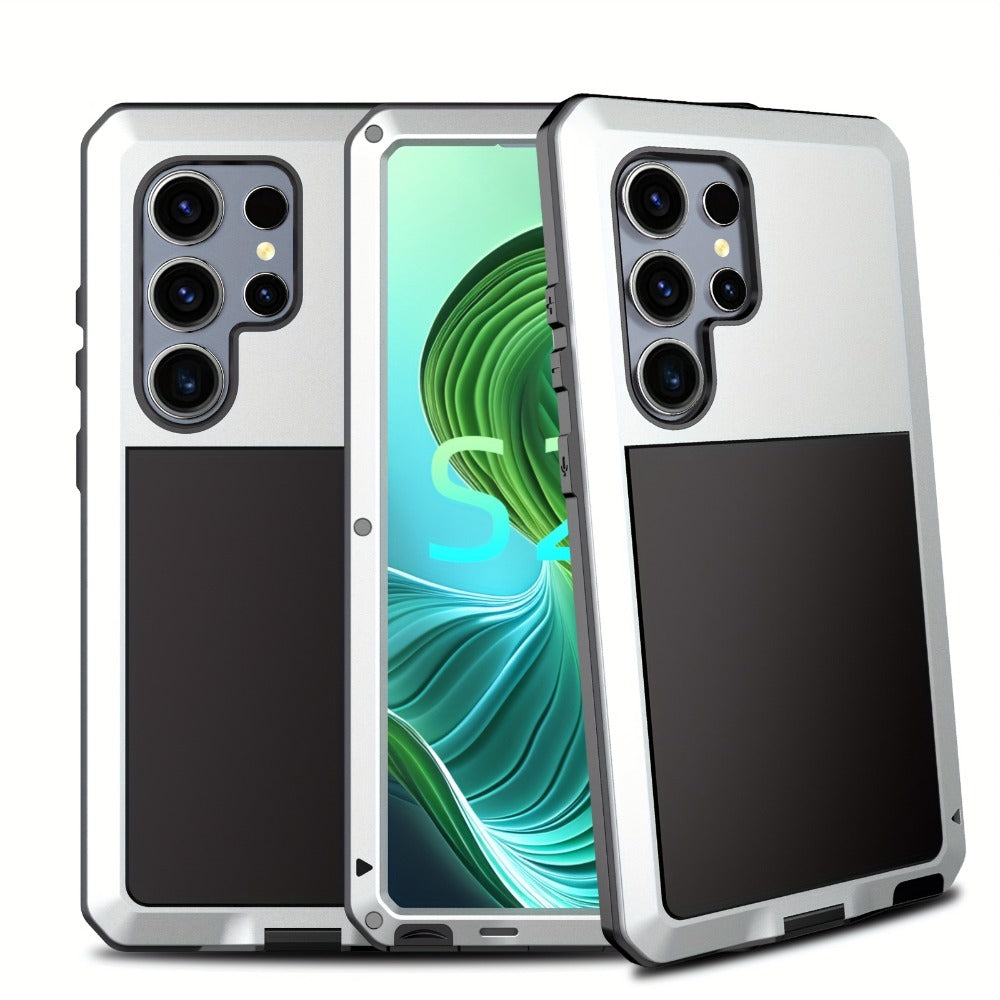 Phone Case Heavy Metal Frame with Built-In Glass Screen Protector and S Pen Access for Galaxy S23/S24 Ultra
