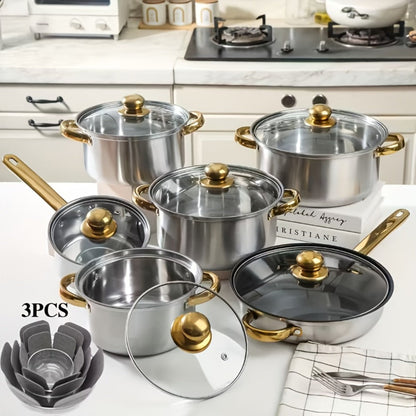 Stainless Steel Deep Pot Cookware Set 10 & 12 Piece with Lids & Dual Handles – Oven Safe Soup Hot Pot Pasta Seafood Stew Pots | Silver Pink Gold | Home Restaurant Cooking Gift Set