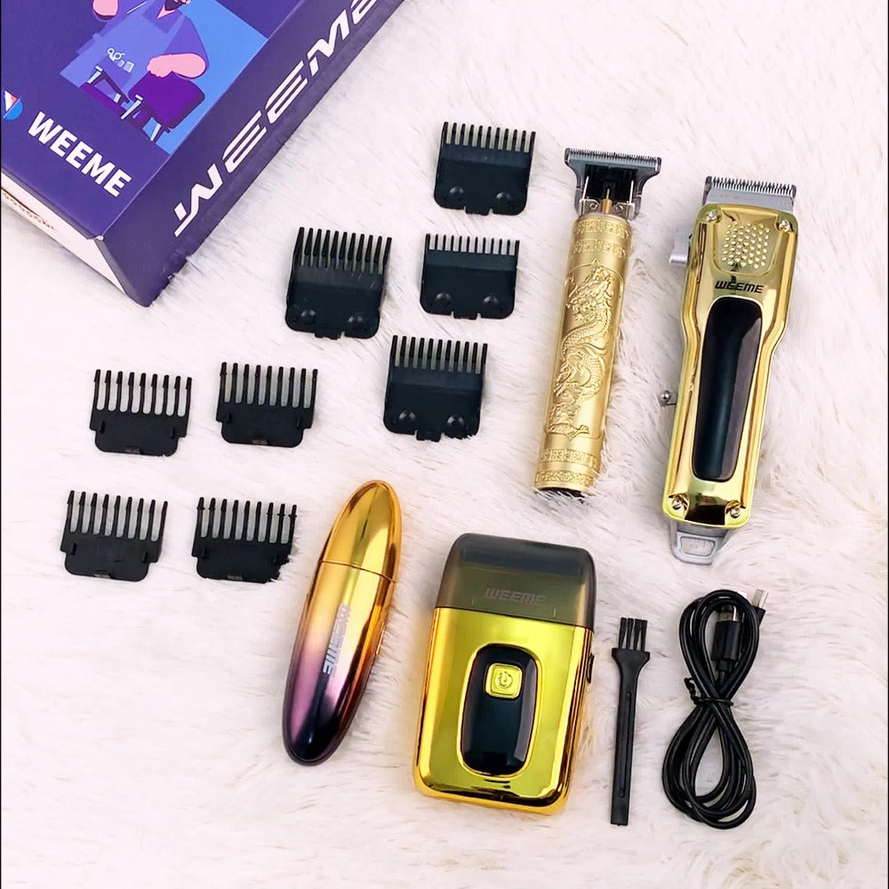 Hair Clippers & Trimmers WEEME Four-Piece Set with Clipper, T-Blade, Foil Shaver, Nose Trimmer and Two Colors