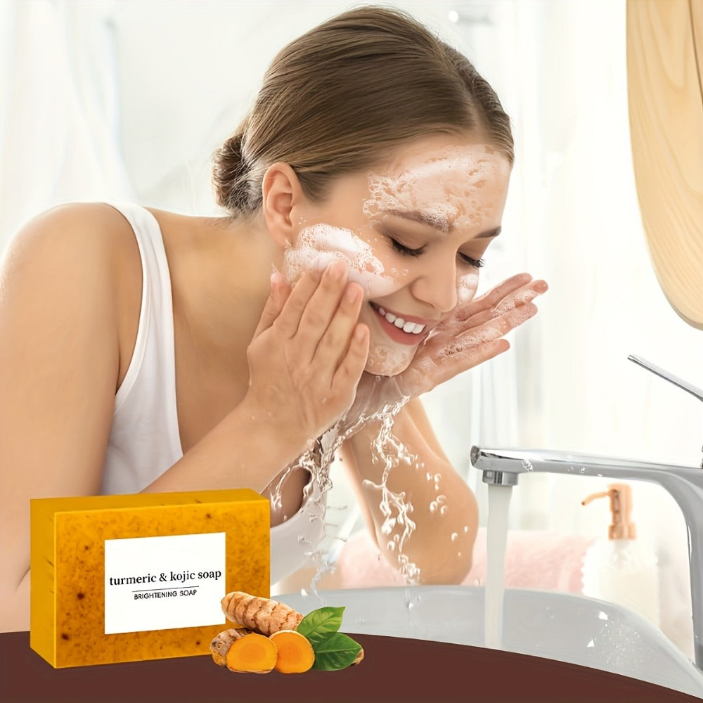Kojic Acid Soap Bar 24-Pack Handmade — Lemon Turmeric Cold Process Bar Soap with Ginger Extract & Exfoliating Granules, Brightening Dark Spot Soap for Women, Face & Body Cleansing Gift Set