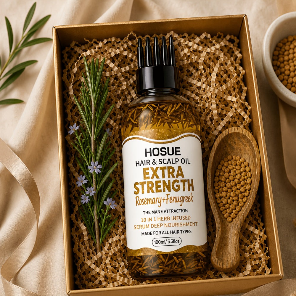 Fenugreek & Rosemary Hair Growth Oil 10-in-1 — Batana Argan Pumpkin Seed Scalp Nourishing Strengthening Repair Serum for Thinning Hair, Women & Men, 3.4oz