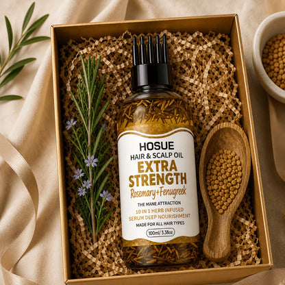 Fenugreek & Rosemary Hair Growth Oil 10-in-1 — Batana Argan Pumpkin Seed Scalp Nourishing Strengthening Repair Serum for Thinning Hair, Women & Men, 3.4oz